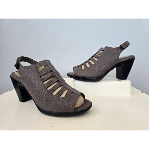 Croft & Barrow Shay Heels 8M Taupe Slingback Caged Peep Toe Ortholite Shoes - Picture 1 of 7